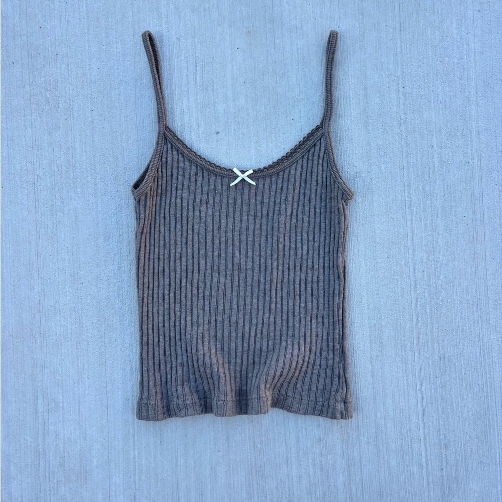 brandy Melville ~ brown, ribbed bow tank